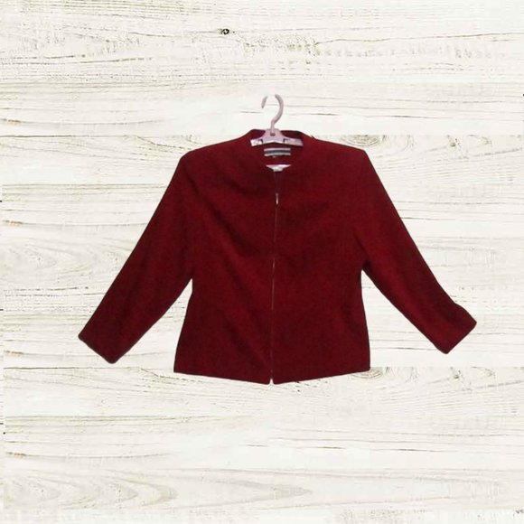 Amanda Smith  ize 14P womens blazer jacket long sleeves dk red faux suede - Picture 6 of 13